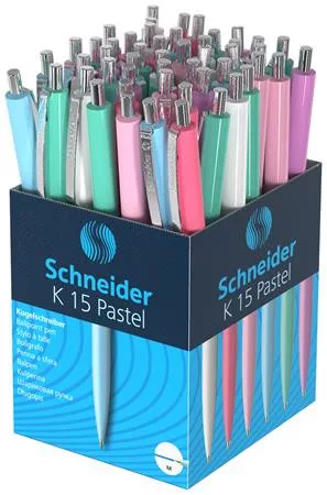 Golyóstoll, 0,5 mm, nyomógombos, vegyes pasztell tolltest, SCHNEIDER "K15", kék