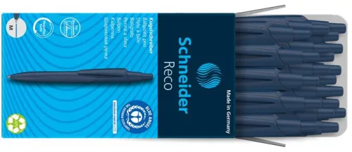 Golyóstoll, 0,5 mm, nyomógombos, sötétkék színű tolltest, SCHNEIDER "Reco", kék