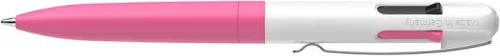 Golyóstoll, 0,5 mm, nyomógombos, négyszínű, SCHNEIDER "Take 4 Neon", rózsaszín-fehér
