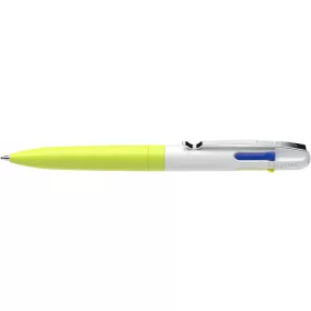   Golyóstoll, 0,5 mm, nyomógombos, négyszínű, SCHNEIDER "Take 4 Neon", sárga-fehér