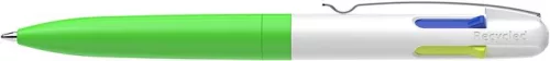 Golyóstoll, 0,5 mm, nyomógombos, négyszínű, SCHNEIDER "Take 4 Neon", zöld-fehér