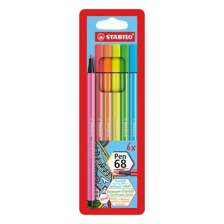 Filctoll készlet, 1 mm, STABILO "Pen 68", 6 neon szín