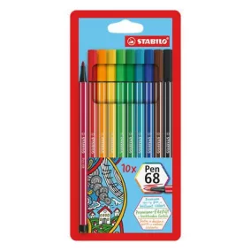   Filctoll készlet, 1 mm, STABILO "Pen 68", 10 különböző szín