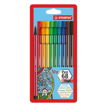 Filctoll készlet, 1 mm, STABILO "Pen 68", 10 különböző szín