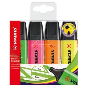   Szövegkiemelő készlet, 2-5 mm, STABILO "BOSS original", 4 különböző szín