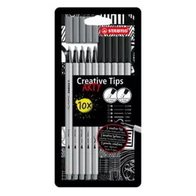   Tűfilc készlet, STABILO "Creative Tips ARTY", fekete, szürke, 5 különböző vastagság