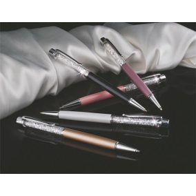   Golyóstoll, világoslila, felül fehér SWAROVSKI® kristállyal töltve, 14 cm, ART CRYSTELLA®