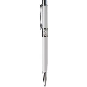   Golyóstoll, fehér, középen fehér SWAROVSKI® kristállyal töltve, 14cm, ART CRYSTELLA®