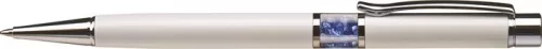 Golyóstoll, fehér, középen zafírkék SWAROVSKI® kristállyal töltve, 14cm, ART CRYSTELLA®