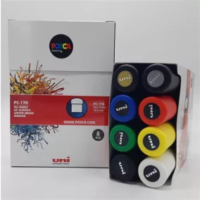   Dekormarker készlet, 15 mm, vágott, UNI "Posca PC-17K, 8 különböző szín