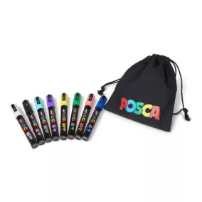   Dekormarker készlet, 1,8-2,5 mm, UNI "Posca Pouch PC-5M", 8 különböző szín, tartóval