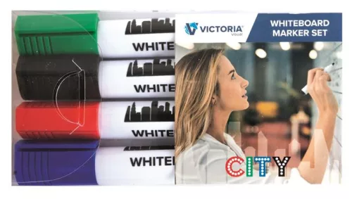 Táblamarker készlet, 1-3 mm, kúpos, VICTORIA VISUAL "City", 4 különböző szín