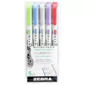   Szövegkiemelő készlet, 1,4/4,0 mm, kétvégű ZEBRA "Mildliner Cool & Refined" 5 szín
