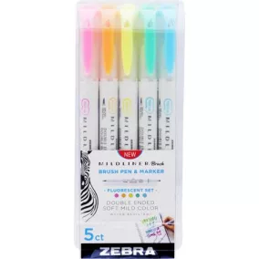   Ecsetirón készlet, kétvégű ZEBRA "Mildliner Fluorescent", 5 szín