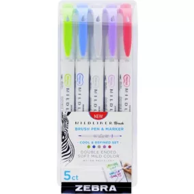   Ecsetirón készlet, kétvégű ZEBRA "Mildliner Cool & Refined", 5 szín