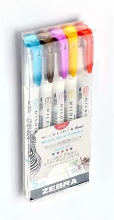 Ecsetirón készlet, kétvégű ZEBRA "Mildliner Warm", 5 szín