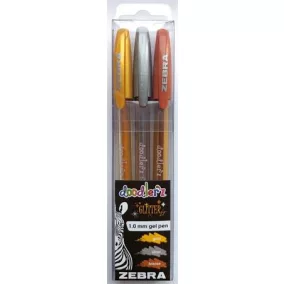   Zseléstoll készlet, 0,33 mm, kupakos, ZEBRA "Doodler'z Glitter", 3 különböző szín