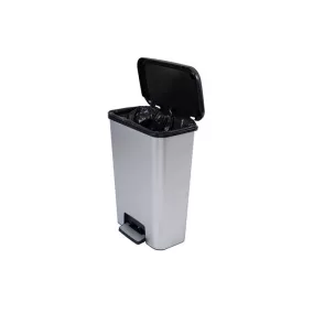   Pedálos szemetes, téglalap alakú, 50 l, CURVER "Compatta", fekete-ezüst