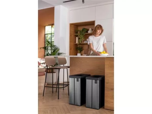 Szelektív hulladékgyűjtő, fedél nélküli, 54 liter, CURVER "Verto Recycle", szürke/fekete