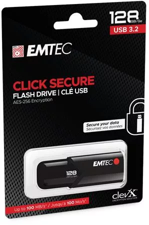 Pendrive, 128GB, USB 3.2, titkosított, EMTEC "B120 Click Secure"