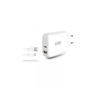   Hálózati töltő, 1xUSB-A (18W), 1xUSB-C (45W), USB-A–USB-C kábel, URBAN FACTORY