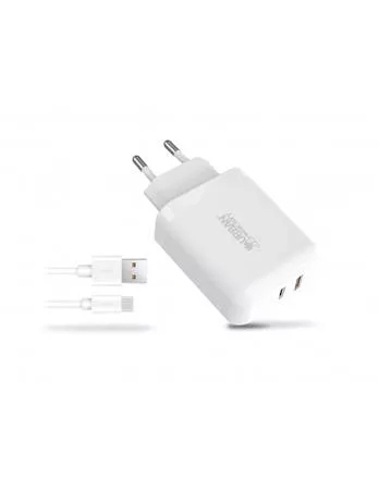Hálózati töltő, 1xUSB-A (18W), 1xUSB-C (45W), USB-A–USB-C kábel, URBAN FACTORY