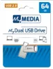 Pendrive, 64GB, USB 2.0 + USB-C, alumínium ház, MYMEDIA "Dual" (by VERBATIM)
