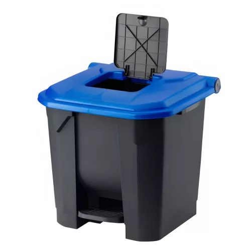 Planet Szelektív hulladékgyűjtő konténer, műanyag, pedálos, antracit/kék, 30L