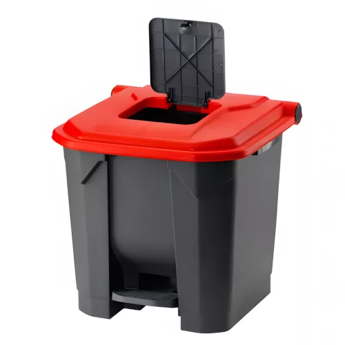 Planet Szelektív hulladékgyűjtő konténer, műanyag, pedálos, antracit/piros, 30L