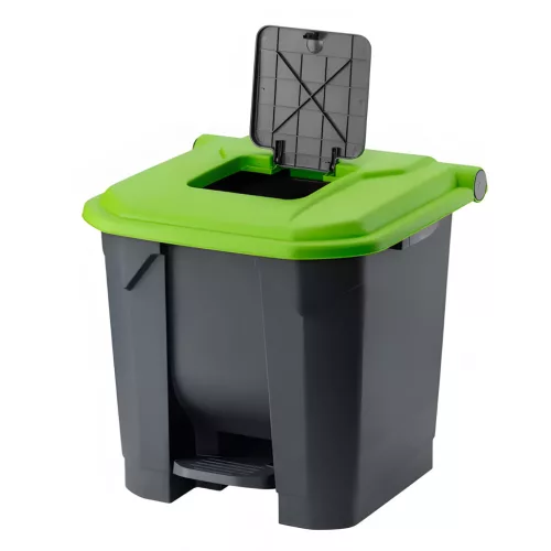 Planet Szelektív hulladékgyűjtő konténer, műanyag, pedálos, antracit/zöld, 30L