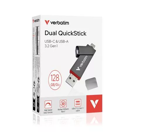 Pendrive, 128GB, USB-A/C 3.2 Gen1, VERBATIM "Dual QuickStick", fekete