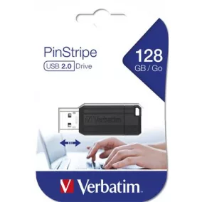   Pendrive, 128GB, USB 2.0, 10/4MB/sec, VERBATIM "PinStripe", fekete