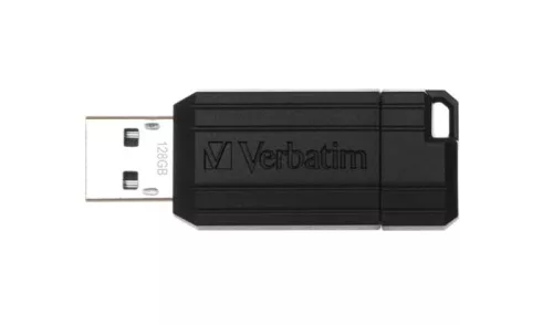 Pendrive, 128GB, USB 2.0, 10/4MB/sec, VERBATIM "PinStripe", fekete