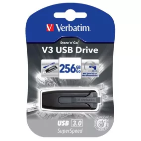   Pendrive, 256GB, USB 3.2, 80/25 MB/s, VERBATIM "V3", fekete-szürke