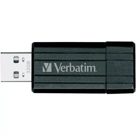 Pendrive, 32GB, USB 2.0, 10/4MB/sec, VERBATIM "PinStripe", fekete