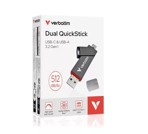 Pendrive, 512GB, USB-A/C 3.2 Gen1, VERBATIM "Dual QuickStick", fekete