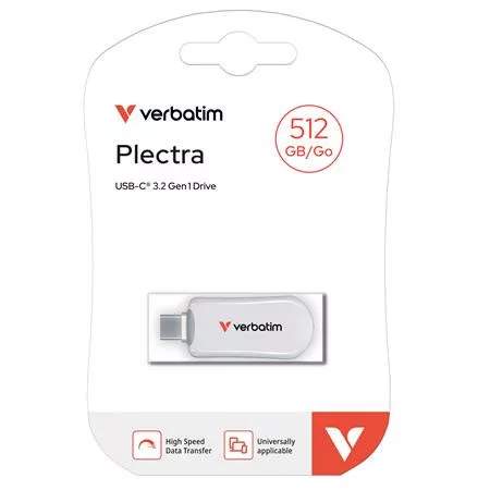Pendrive, 512GB, USB-C 3.2 Gen1, VERBATIM "Plectra", fehér