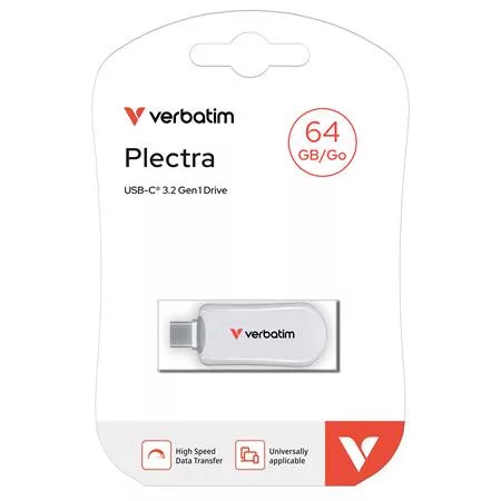 Pendrive, 64GB, USB-C 3.2 Gen1, VERBATIM "Plectra", fehér