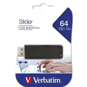 Pendrive, 64GB, USB 2.0, VERBATIM "Slider", fekete