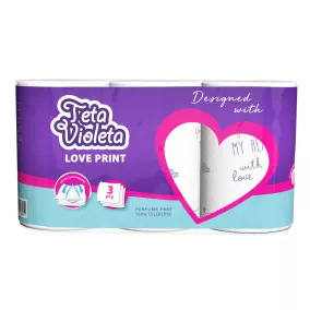   VIOLETA háztartási papírtörlő LOVE 3 rétegű, 3 tekercs
