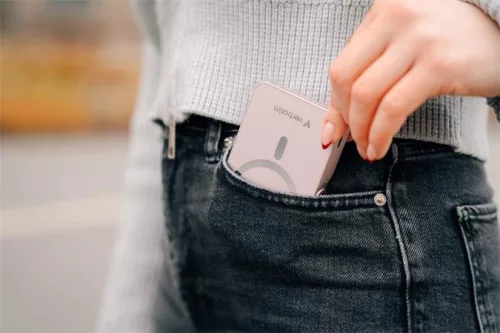 Power bank, mágneses (vezeték nélküli), 10.000mAh, VERBATIM "Charge n Go", rózsaszín
