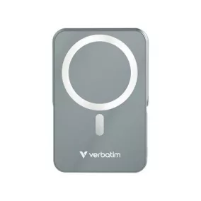  Power bank, mágneses (vezeték nélküli), 10.000mAh, VERBATIM "Charge n Go", szürke