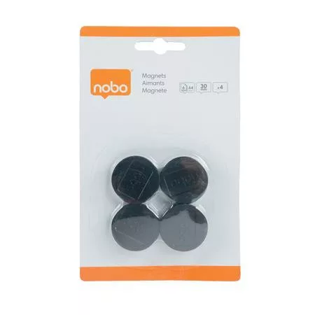 Korong mágnes, fehértáblához, 30 mm, 4 db, NOBO, fekete