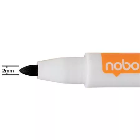 Táblamarker, kúpos hegyű, 2 mm, mágneses kupakkal, NOBO, fekete