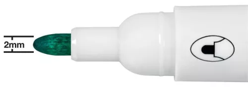 Táblamarker, kúpos hegyű, 2 mm, 10 db, NOBO "Glide", zöld
