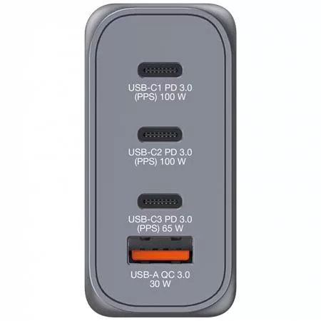 Hálózati töltő, 2xUSB-C PD (100W), USB-C PD (65W), USB-A QC 3.0, EU/UK/US, GaN, VERBATIM