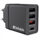 Hálózati töltő, 1xUSB-C PD (20W), USB-A QC 3.0, 2xUSB-A (10W), VERBATIM, fekete