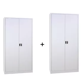   2 db szárnyasajtós fém irattároló szekrény (1800 mm × 800 mm × 380 mm + 1950 mm × 920 mm × 420 mm), Szürke/szürke