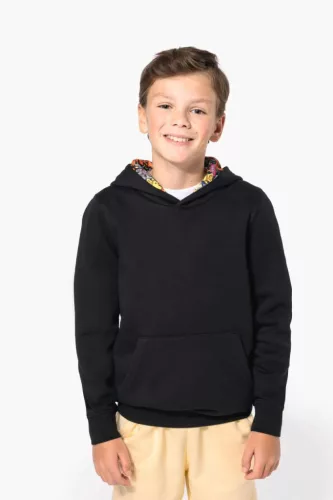 Kariban KA4014 UNISEX GYERMEK KONTRASZTOS MINTÁJÚ KAPUCNIS PULÓVER 10/12